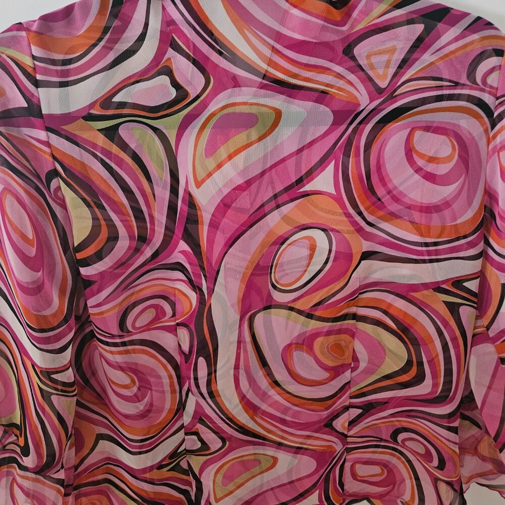 Vintage Nicola Pink Orange Psychedelic Swirl Sheer Blouse Top Size Small - Picture 3 of 9
